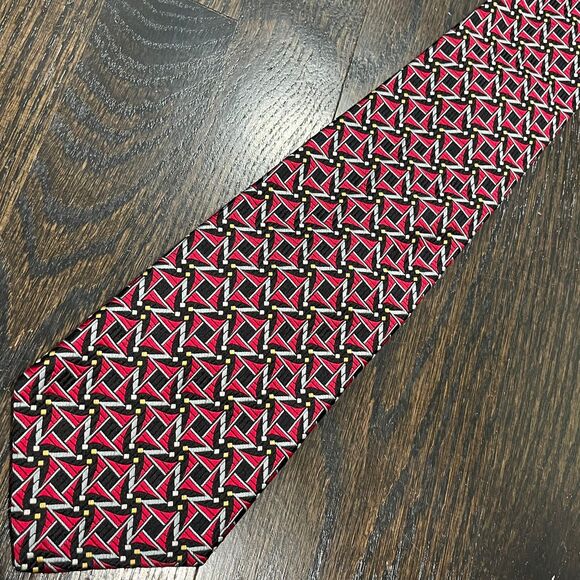 ROBERT TALBOTT Best of Class Silk Neck Tie Pink Black Yellow Geometric Bright - Picture 1 of 7